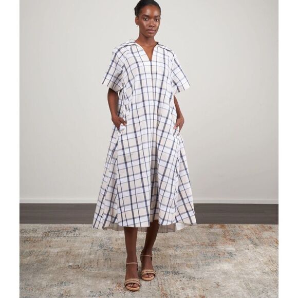 lee mathews wiley tee dress - blue check size medium - Picture 1 of 9